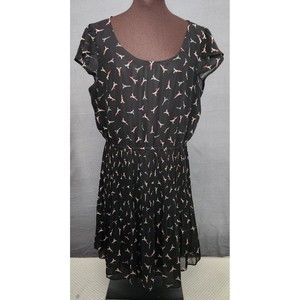 Elle Dress Women's Sz XL Paris France Eiffel Tower Pleated Black Red Sheer Lined